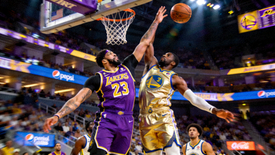NBA季后赛湖人队对阵勇士队第五场比赛回放，安东尼戴维斯封盖瞬间